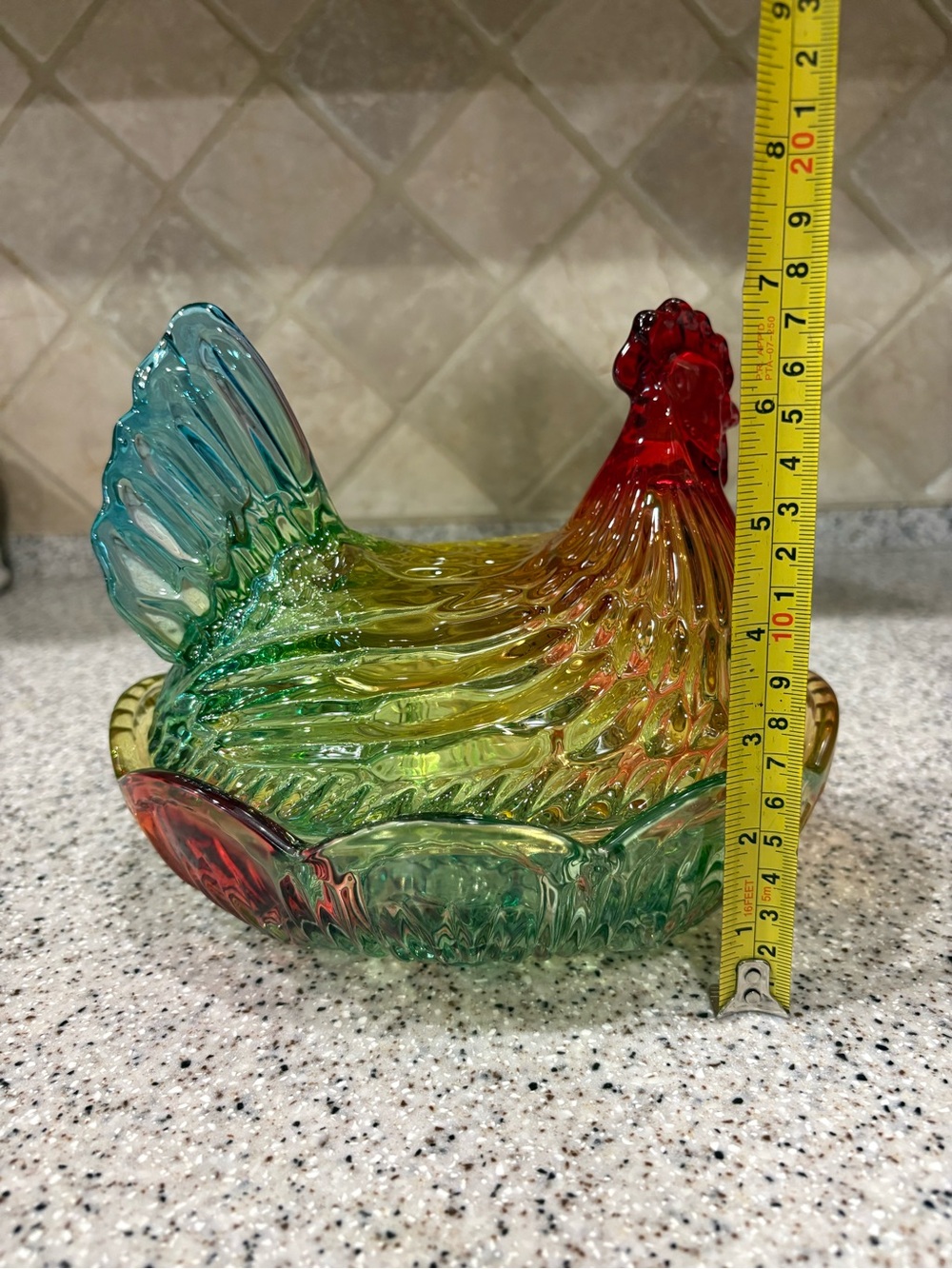 Multicolored/Rainbow Glass Hen On Nest Lidded Candy Dish - Picture 5 of 8